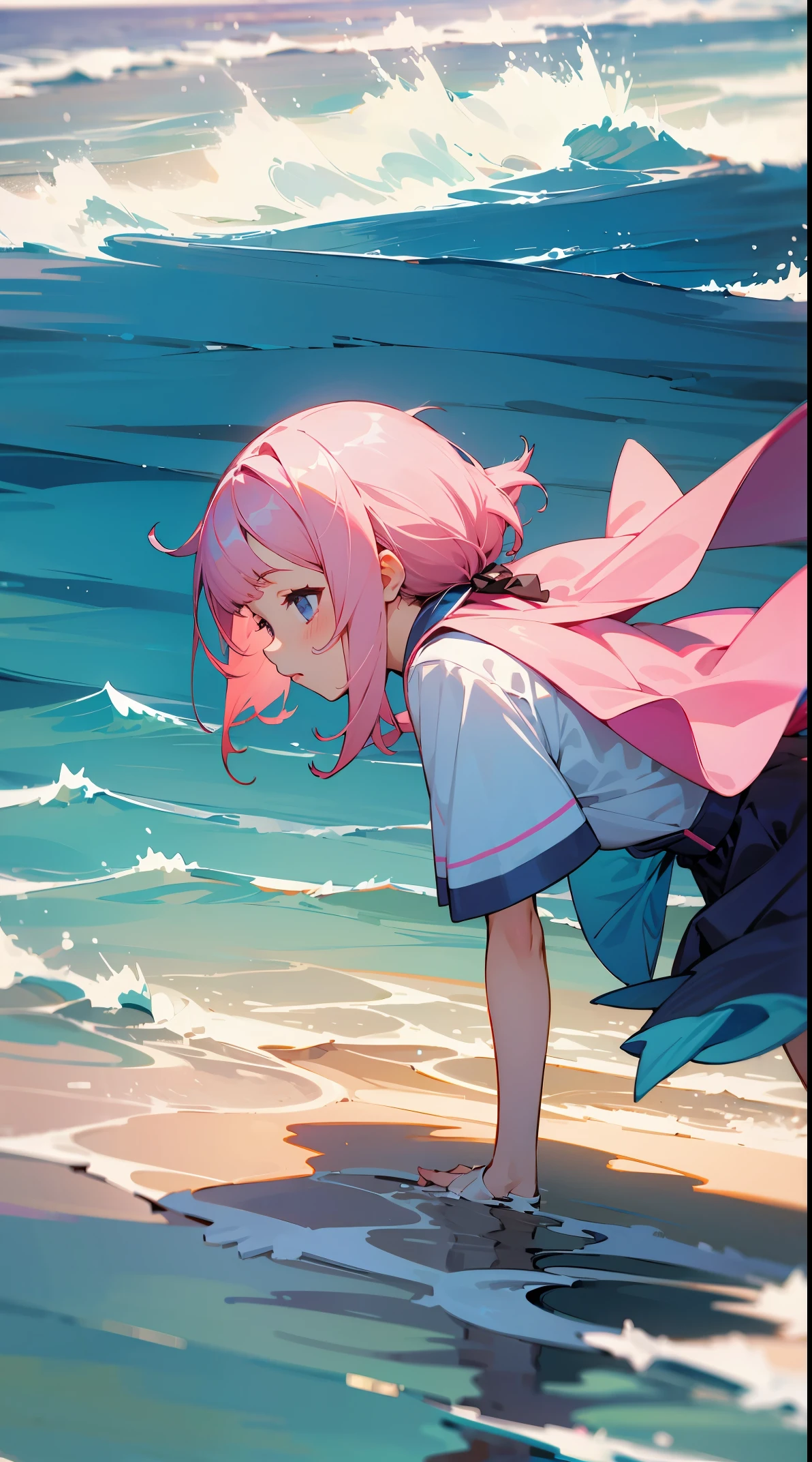 Loli girl, pink hair, kawai wallpaper, sea,