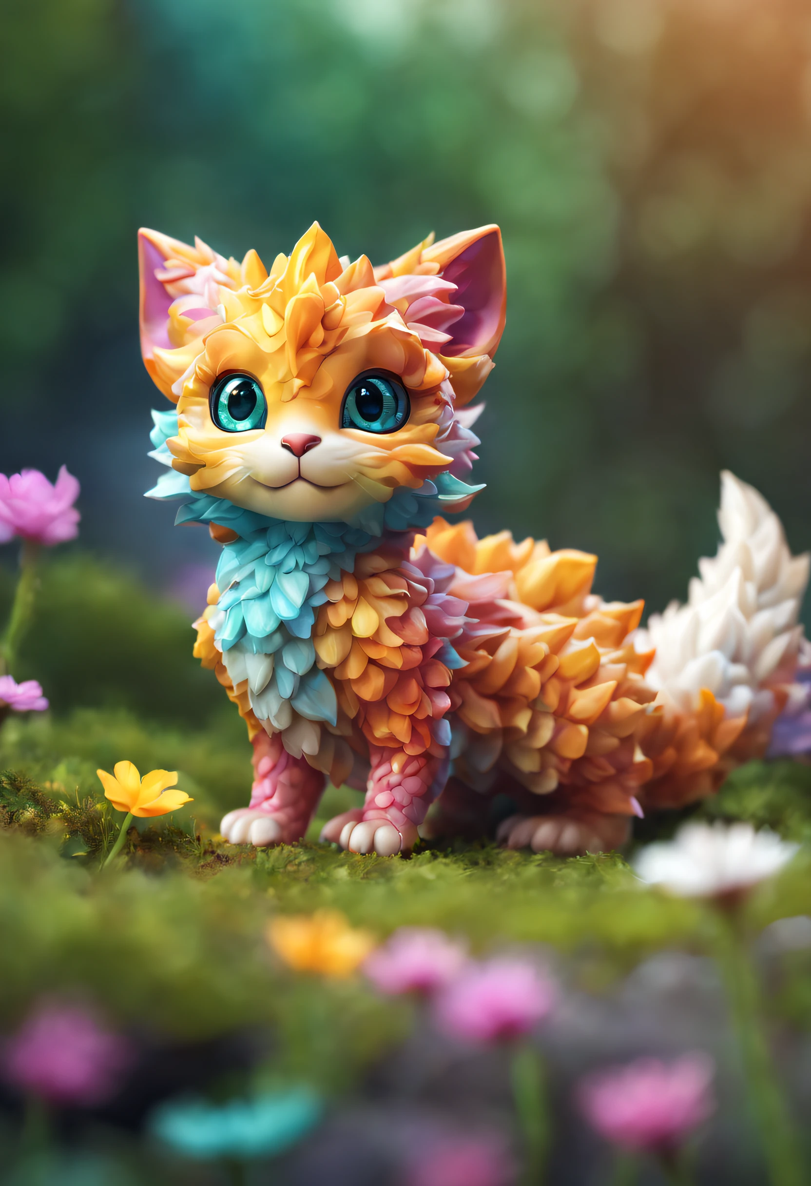 With realistic eyes and bright different colors、gorgeous little surreal dragon cat, Playful, Chibi, Adorable and cute, Logo Design, cartoon, cinematic lighting effect, Charming, 3D vector art, Cute and quirky, Fantasy Art, Bokeh, handdraw, Digital Painting, Soft lighting, isometric style, 4K resolution, photo realistic render, highly detailed cleaning, Vector image, photo-realistic Masterpiece, Professional Photography, simple space scenery, isometric, 鮮やかなVector image