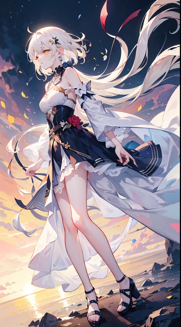 ((2D beautiful girl、top-quality：1.3、Perfect fingers:1.2、perfect anatomia:1.2、Dress perfectly、face perfect：1.1、Beautiful illustration))、(transform sequence)、((cute decorative headbands、Idol costume style leotard)、14years、Solio、hime、Fractal Art、baby-face、((stright long hair))、(Slender and beautiful legs)、big drooping eyes、（full body photographed：1.1、Long Shot Photography）、((1 persons))、outdoor stage under blue sky、Happy smiling face、
