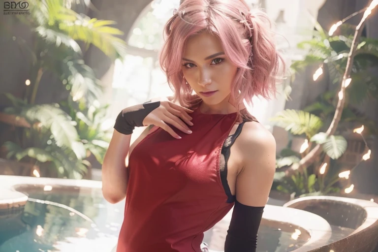 recreate the image as realistically as possible with attention to detail hair color should be pink