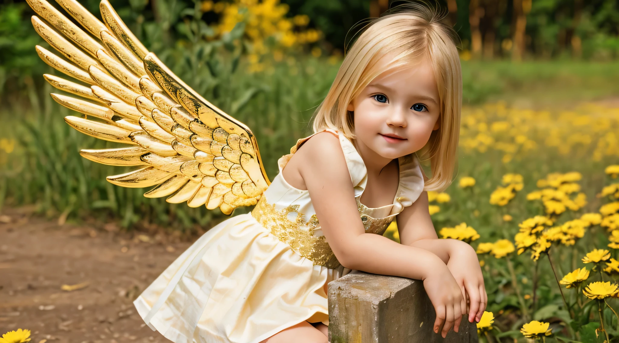 BLONDE CHILDREN GOLDEN ANGEL GIRL. fundo vermelho