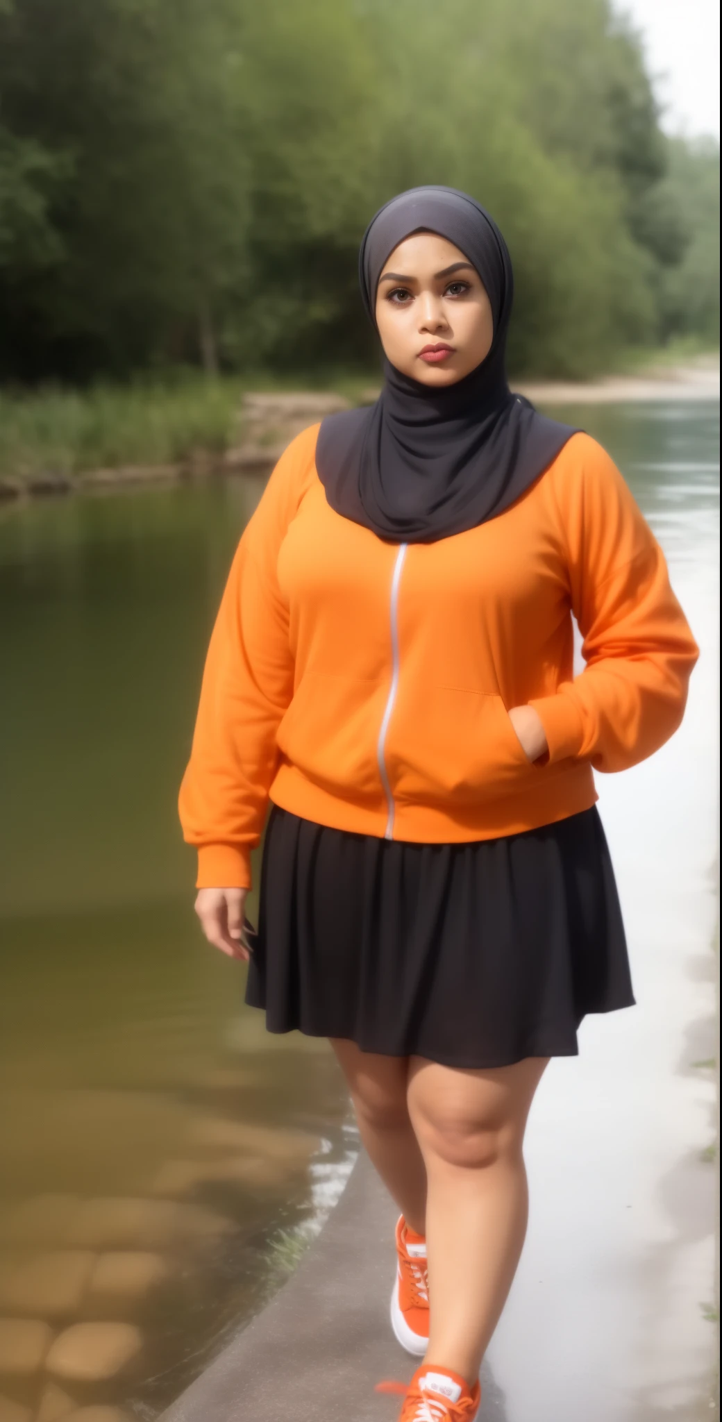 ((HIJAB MALAY GIRL)), ((BBW)), SHORTS, HUGE WIDE BUTT, WIDE BUTT, 63 YEAR OLD METURE women's, METURE women's, (ORANGE LIPS), (ADIDAS SNEAKERS), (TIGH SKIRT), walking in style on a Village river, (ANGRY FACE EXPRESSION), TRANSPARENT, STAYING, THICK FOG. FOGGING, (ANGRY FACE EXPRESSION), MINI SKIRT, GANGSTER.