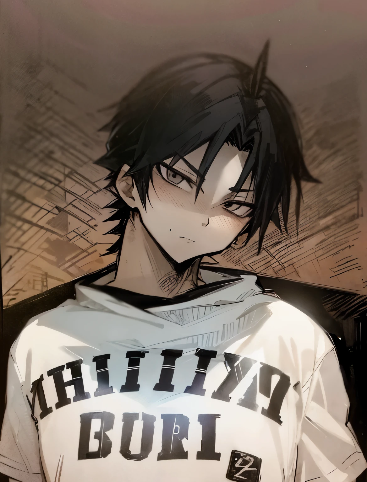 hay un joven con una camisa blanca y negra, Lo es usando una camiseta negra, around 1 9 years old, Yuya Nagai, 2 7 years old, Toru Furuya, Lo es! about 3 0 years old, zigor samaniego style, con cabello negro, 2 3 years old, msxotto