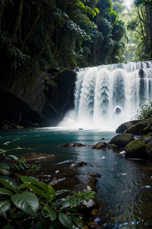 Fada da floresta translucida, Fada azul voando pelo rio ou cachoeira,Fada futurista