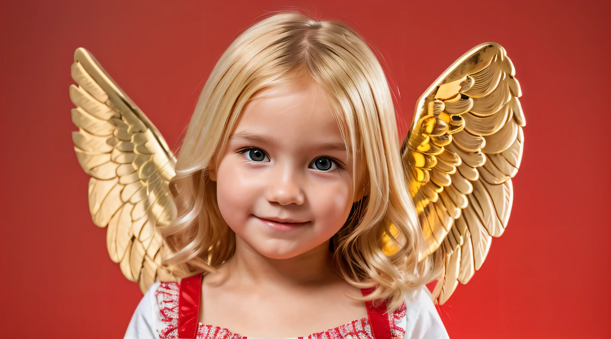 BLONDE CHILDREN GOLDEN ANGEL GIRL. fundo vermelho
