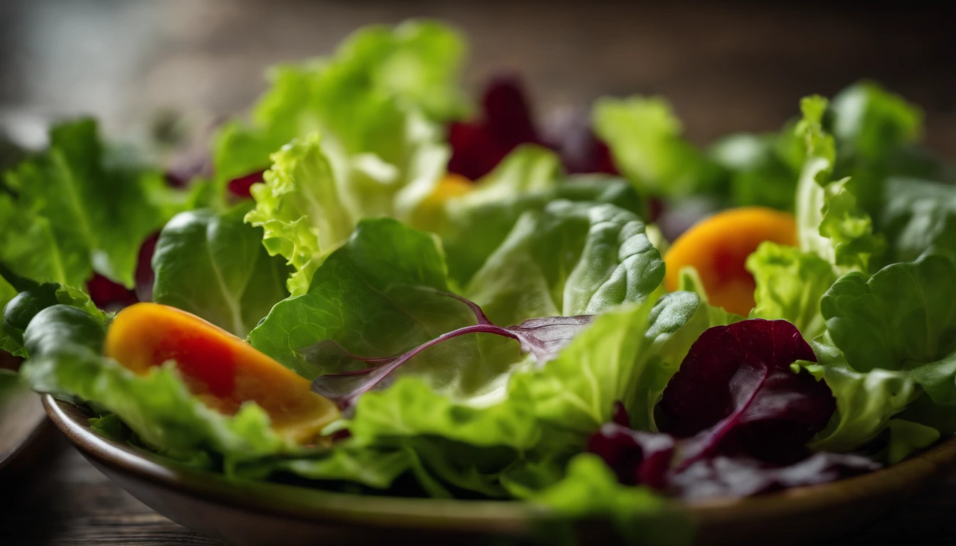 a high-resolution shot of a salad made with various types of lettuce, highlighting the different textures, colors, and shapes of the leaves