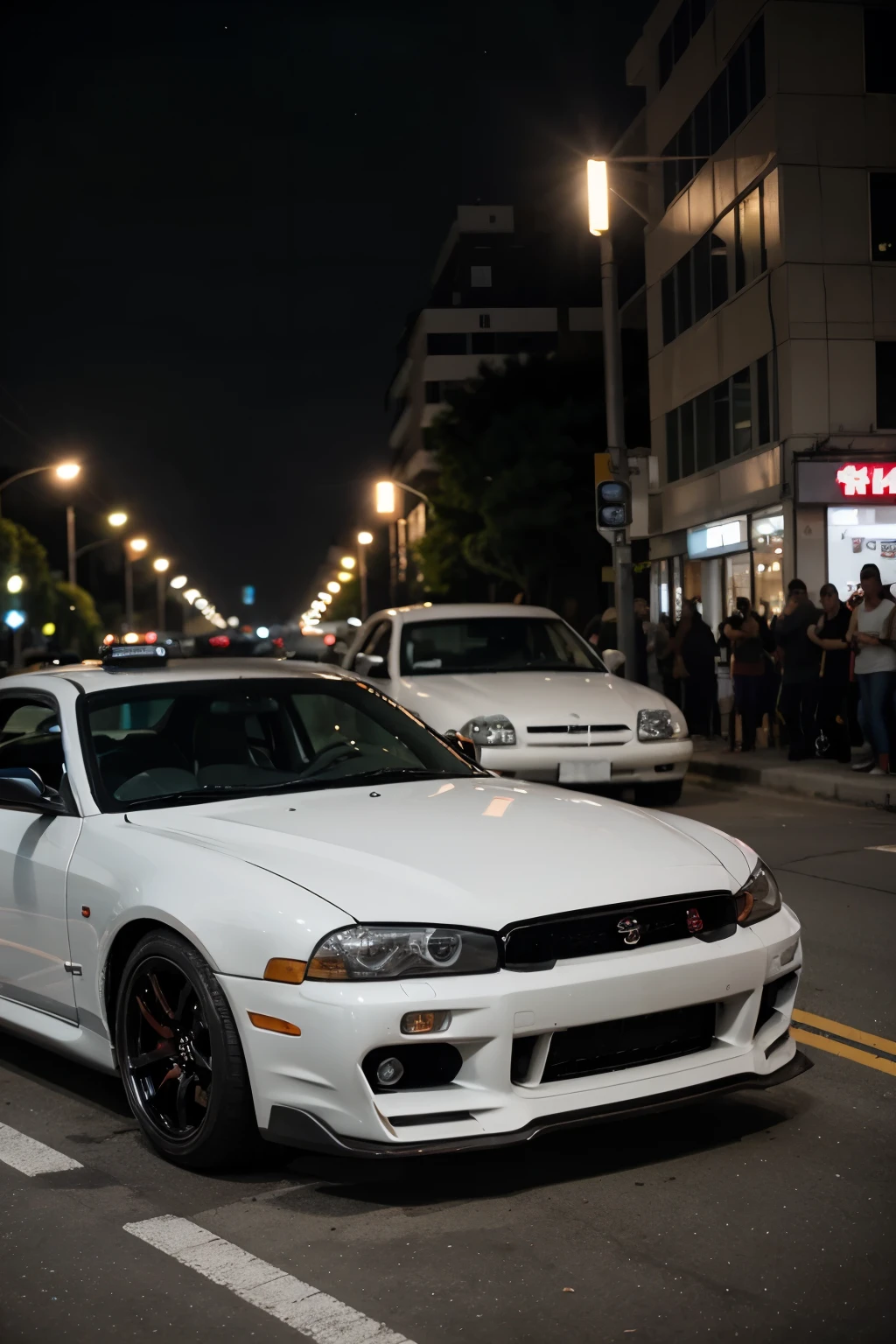 Um nissan skyline r34 fazendo drift em uma montanha com um toyota supra anoite