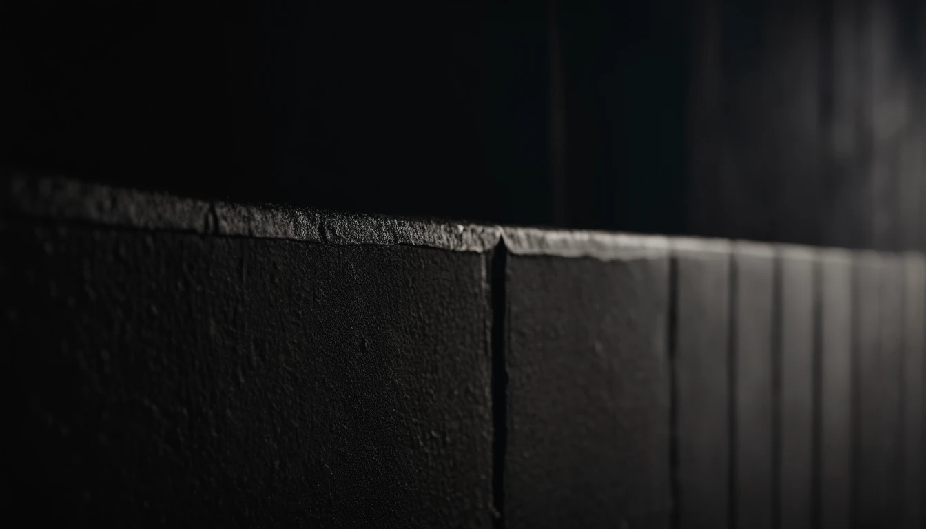a detailed macro shot of the texture of an empty black wall, focusing on the fine grain and subtle imperfections that give it character and depth