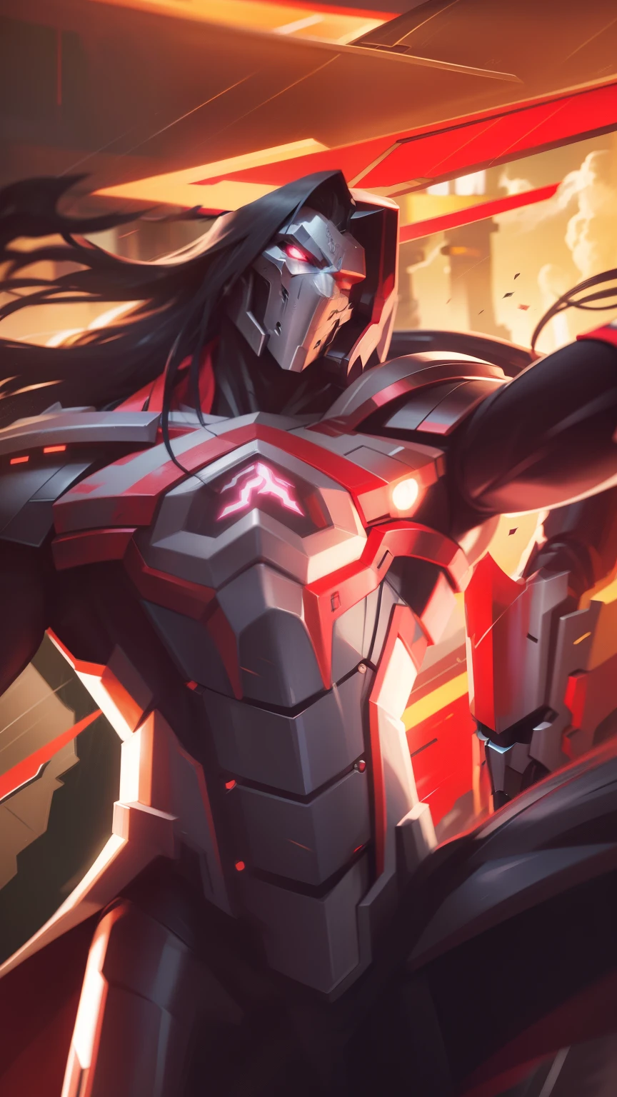 Iron hound, Futuristic robots, holding two Swords, metalic silver robot suit, black hair, mouth, dragon head, futuristic, night, Cinematic lightning, 8k, High quality, Realistic, amazing, Ultra detail, body parts,