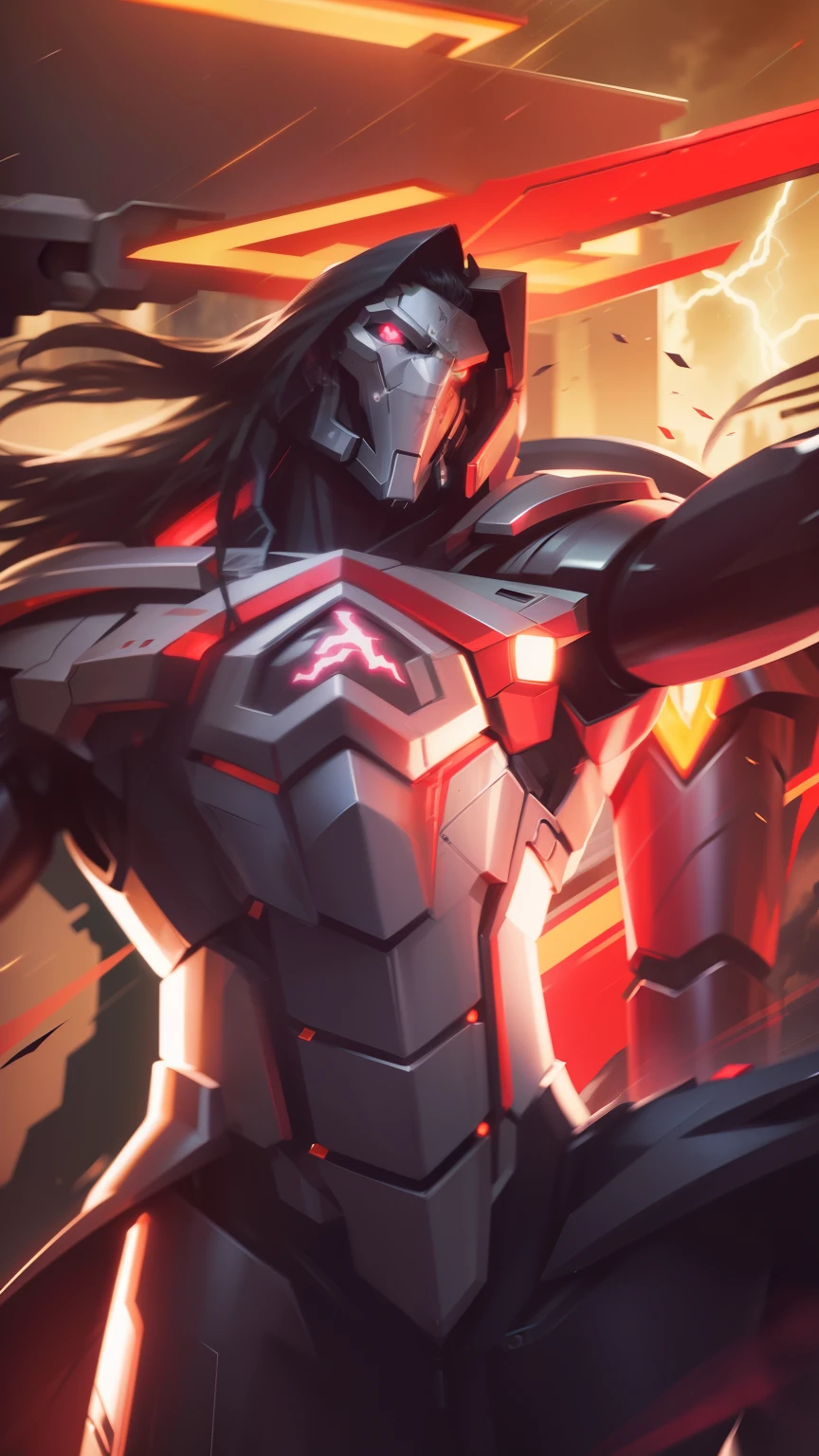 Iron hound, Futuristic robots, holding two Swords, metalic silver robot suit, black hair, mouth, dragon head, futuristic, night, Cinematic lightning, 8k, High quality, Realistic, amazing, Ultra detail, body parts,