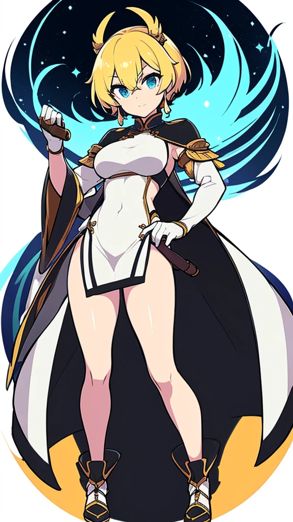 (((Best Quality))) , ((full body)), female, reference sheet, solo, (white background), holding staff, gloves, loin cloth , cloak, priest, chinese dress skirt, corset, trench skirt,