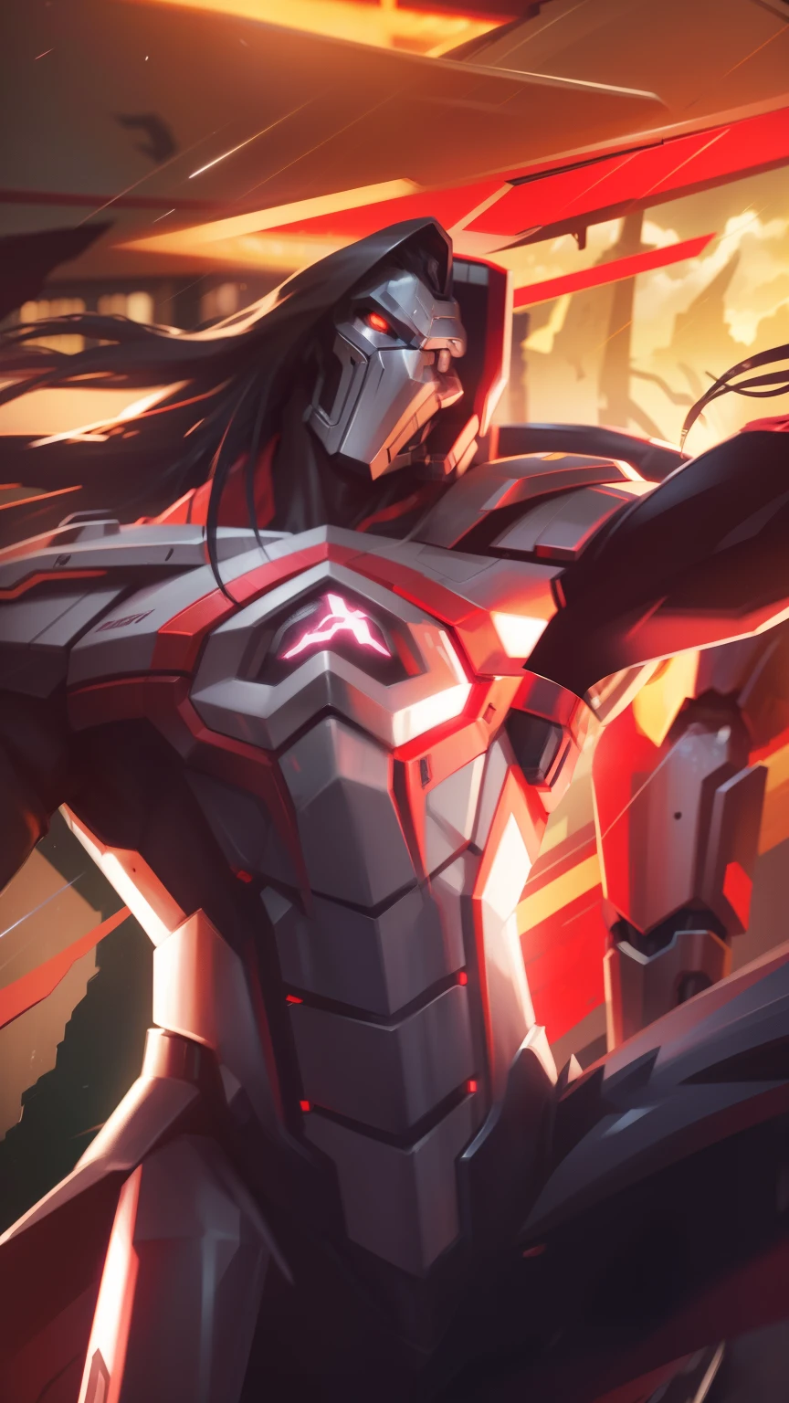 Iron hound, Futuristic robots, holding two Swords, metalic silver robot suit, black hair, mouth, dragon head, futuristic, night, Cinematic lightning, 8k, High quality, Realistic, amazing, Ultra detail, body parts,