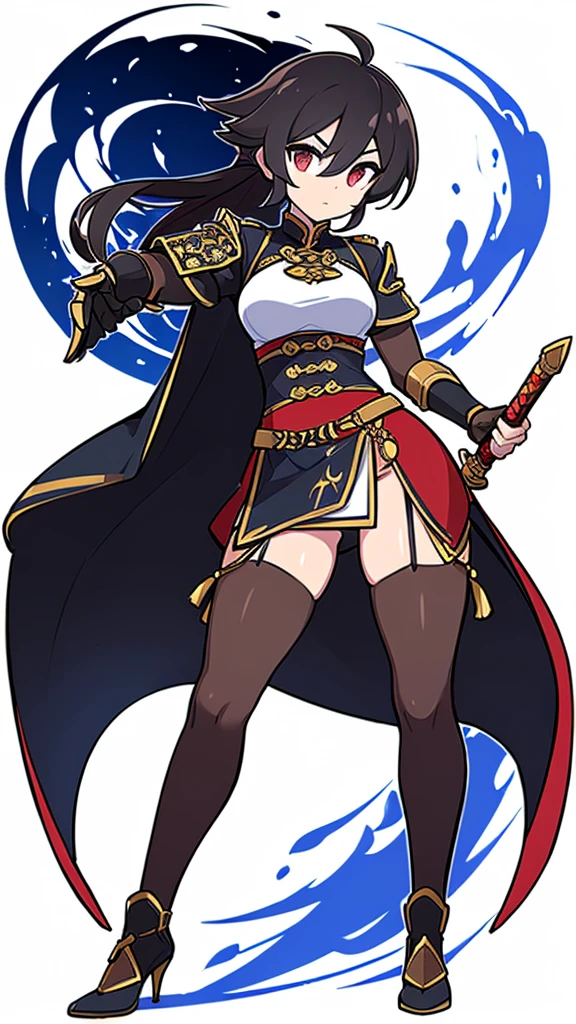 (((Best Quality))) , ((full body)), female, reference sheet, solo, (white background), holding sword, loin cloth, chinese dress skirt, trench skirt, armor, gauntlet,