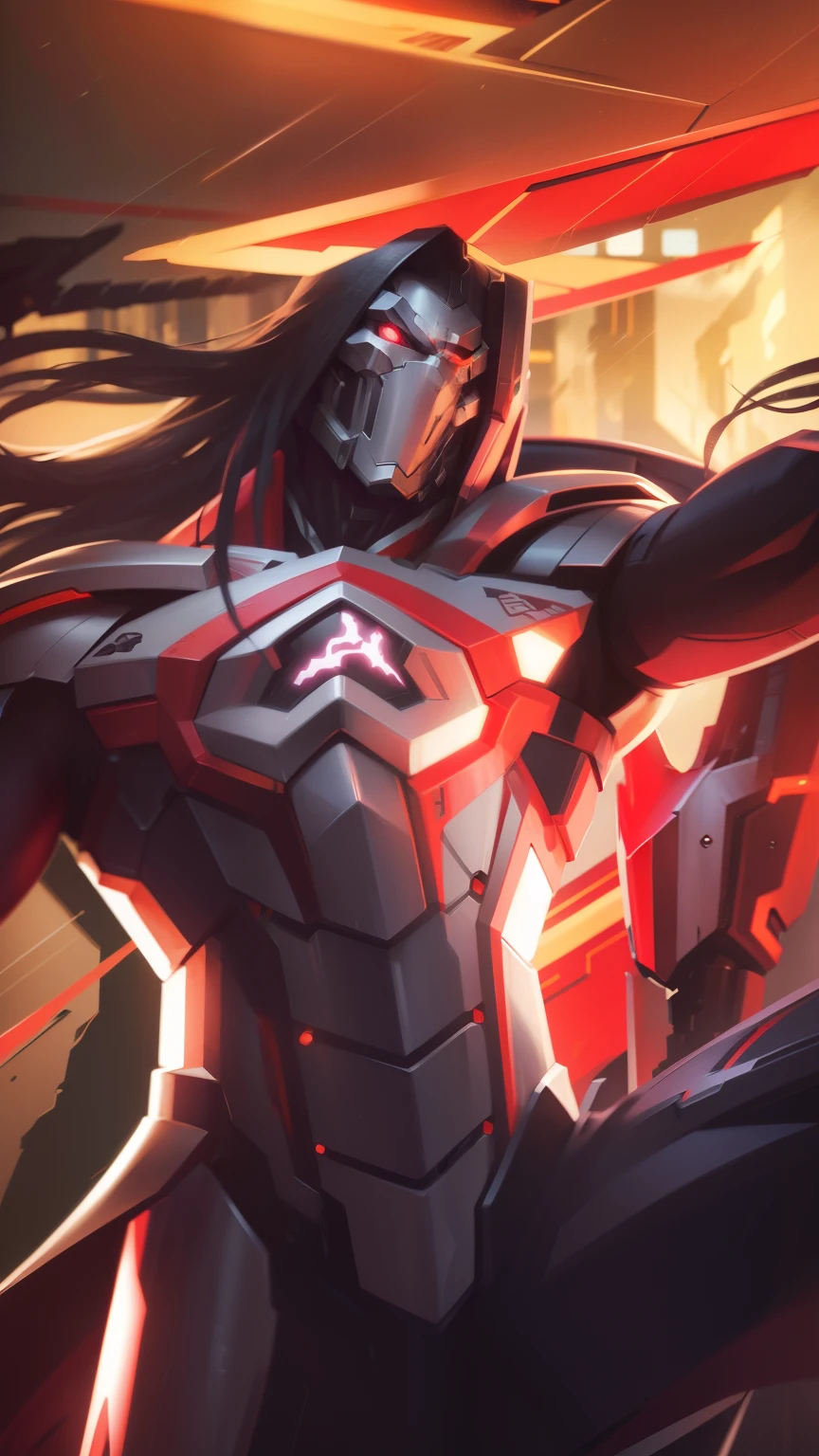 Iron hound, Futuristic robots, holding two Swords, metalic silver robot suit, black hair, mouth, dragon head, futuristic, night, Cinematic lightning, 8k, High quality, Realistic, amazing, Ultra detail, body parts,