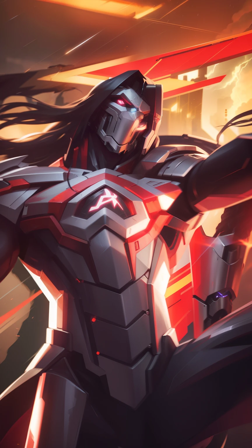 Iron hound, Futuristic robots, holding two Swords, metalic silver robot suit, black hair, mouth, dragon head, futuristic, night, Cinematic lightning, 8k, High quality, Realistic, amazing, Ultra detail, body parts,