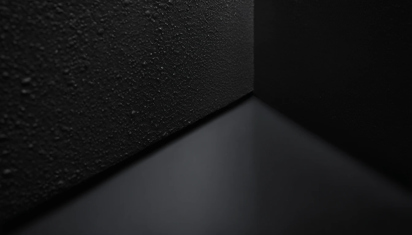 a detailed macro shot of the texture of an empty black wall, focusing on the fine grain and subtle imperfections that give it character and depth