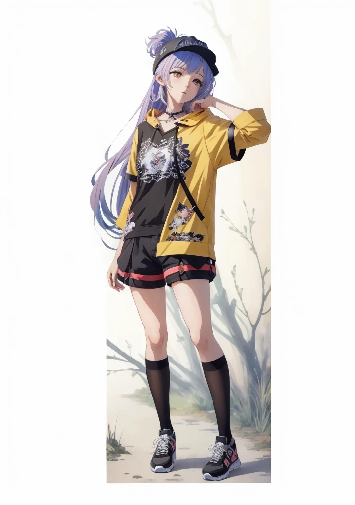 Anime girl wearing short sleeves and shorts, anime Full body illustration, author：Anime painter studio,  girl fan art, style anime, Anime style characters, Full body illustration, Girly frontline style, A single character full body, Guviz-style artwork, clothing design, anime vtuber full body model, High quality anime art style