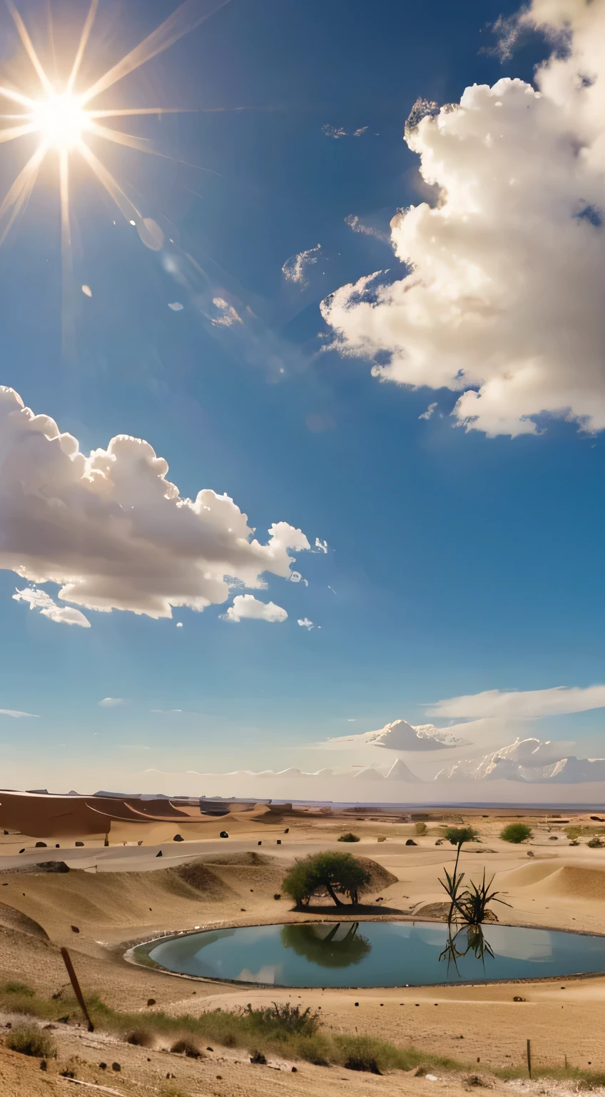 Crie um Lago com uma palmeira no meio do deserto.