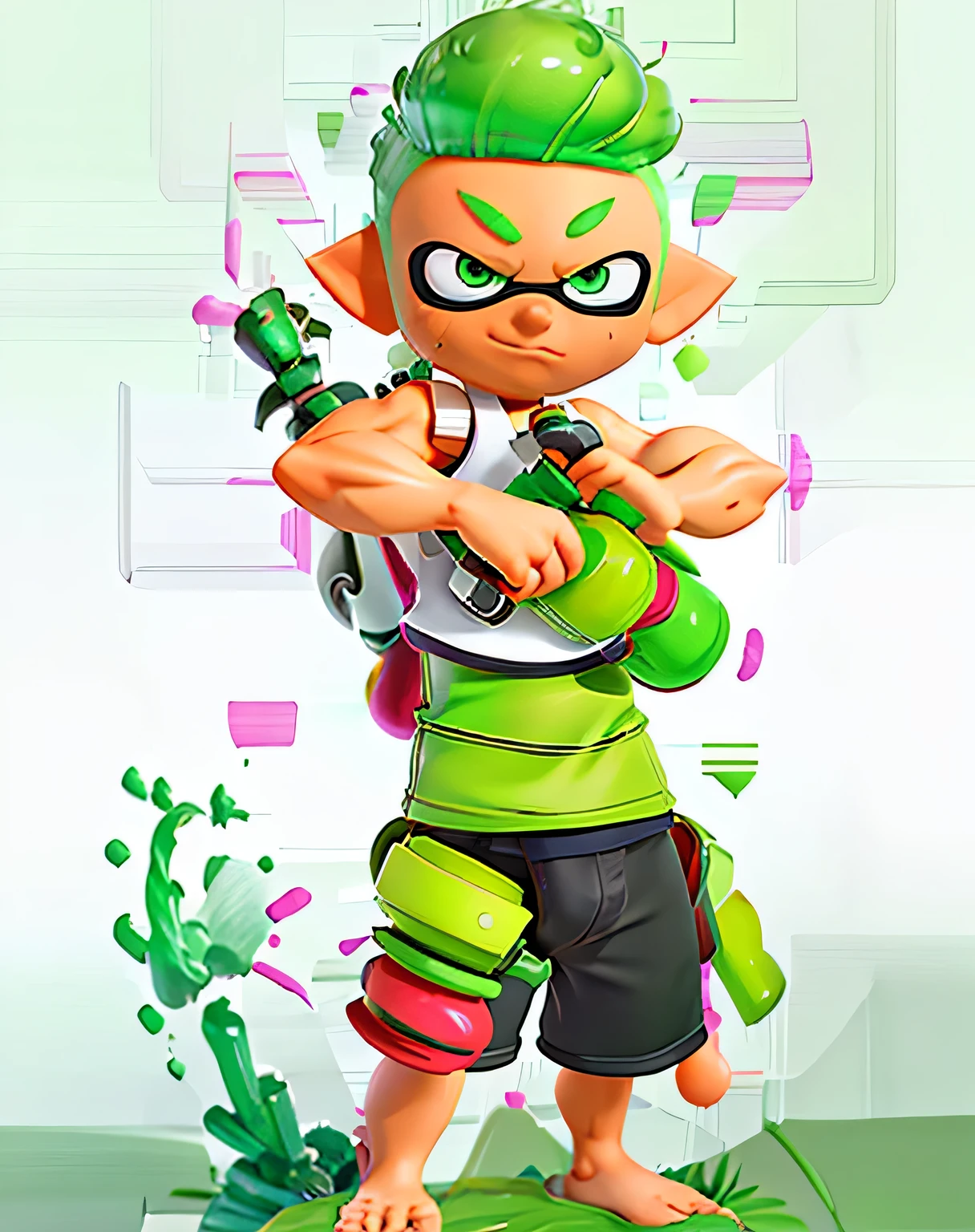 anime character with green hair and glasses posing for a picture, muscular! green, muscular!!, muscular!!!, super buff and cool, zerochan, green colored skin!!, rule 34, sweaty skin!!, muscular!, sweaty wet skin, with splatoon style, muscular!! sci-fi, a muscular, shiny wet skin!!, swollen muscles, muscular! whiteGreen haired inkling from splatoon standing while taking his clothes off, tank_top, inkling, splatoon (series), green_hair, short_green_hair, spiked_hair, pointed_ears, elf_ears, speedo, black_speedo, huge_penis, huge_cock, underwear_bulge, crotch_bulge, muscles, abs, green_eyebrows, white_gloves, white_skin, male, 1boy, speedo_bulge, taking_clothes_off, embarassed, standing, inkling_boy, splatoon, biceps, sweat_drops, basic_background, white_background