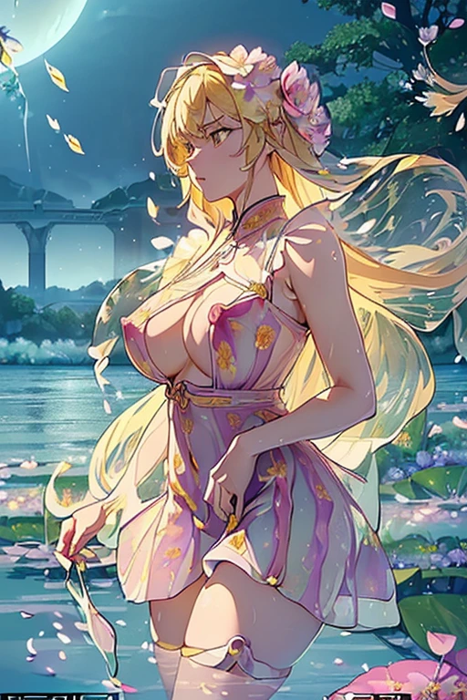 ((Finest quality)),(超A high resolution),(Ultra-detailed細),(Meticulous portrayal),((the most picturesque works of art),Ultra-Precision Art,The art of astounding depiction,Fantasyart:1.5, ((((Beautiful flowers々:1.5))), ((Body eroded by flowers:1.3)),(Glamorous body:1.3),fancy background effects、masterpiece、Fancy details、(NSFW 1.1), ((1girl in)), ((masutepiece)), ((Highly detailed:1.3)), In crystal clear water,beautiful woman entering the lake, ((long yellow hair)), Wet hair, Wearing a light transparent dress, clothed bathing, steam, (many petals floating on the lake:1.8), Early morning light, Ivory Gold AI, windows, Crepscular lighting, 、Lace sheer underwear、very very gigantic boobs、Transparent pink nipples、Transparent pink areola、lace and string shorts.、princess carry,Sexy lingerie with lace and strings,See-through sexy lingerie,Transparent lingerie、translucent dress、pearlsescent、pearls、Sexy Harness、Sexy garter belt、Sexy Stockings、Well equipped,intimate, rose garden、Multicolored roses、lake with floating roses、Lying down、Open legs、Spread your legs、Open thighs、Immersion in water、Wet body、splash water、gorgeous flower decoration、big flowers、stylish hair、Moon, lantern, Night, Solo, playing in the water, Water, hair flower, flower, Outdoors, skyporn, full Moon, Rain, lantern, wet clothes, skyporn, wet hair (((masutepiece),(the Extremely Detailed CG Unity 8K Wallpapers),Best Quality,Cinematic lighting,Detailed background,Beautiful detailed eyes,Bright pupils, (extremely delicate and beautiful),(Beautiful and detailed eyes description), Ultra-detailed,masutepiece,)),((Yellow eyes))、