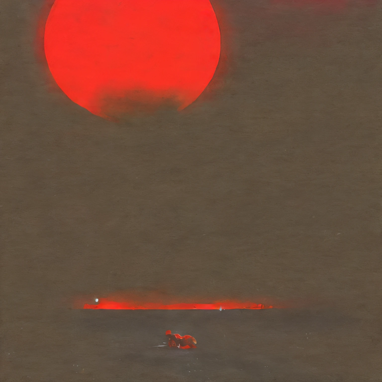 dark red alien crawling of blood on a huge stone street, polluted rivers, red moon of blood, vintage colorful painting of UHD sketch.