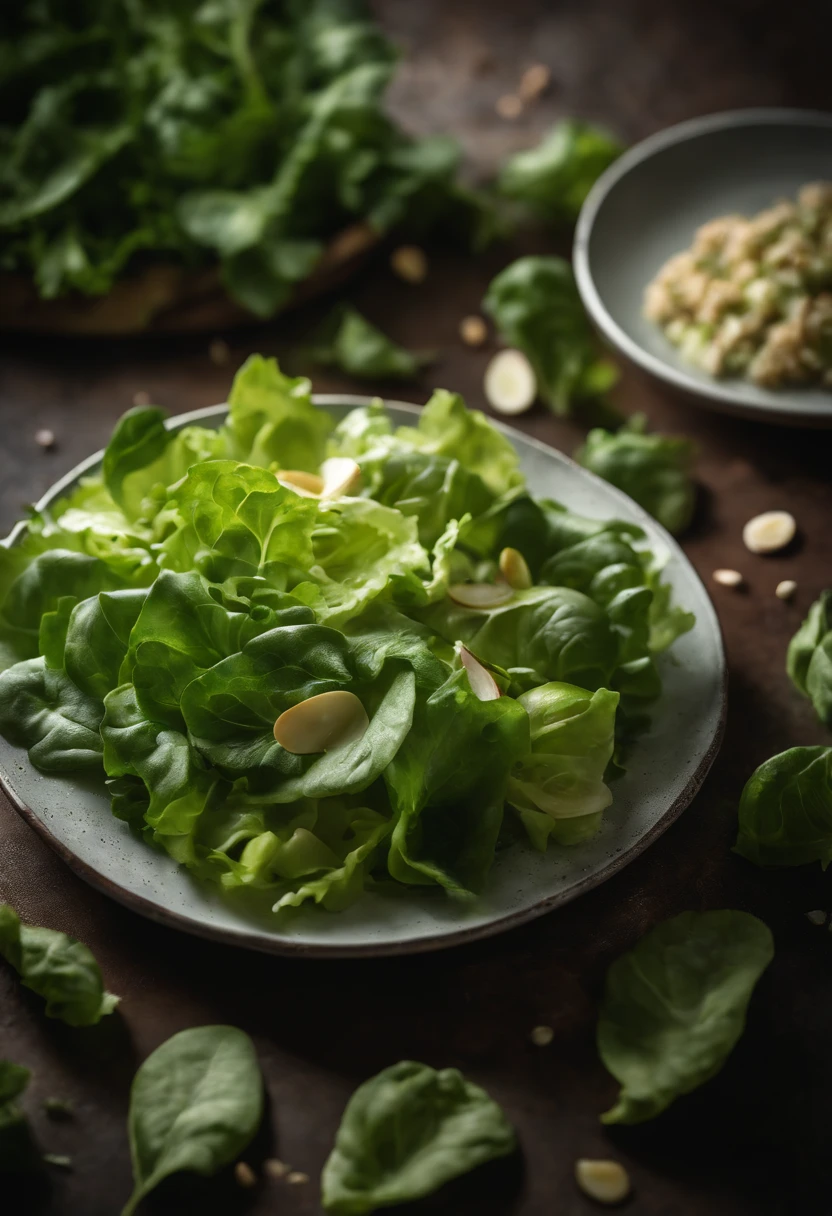 a high-resolution shot of a salad made with various types of lettuce, highlighting the different textures, colors, and shapes of the leaves