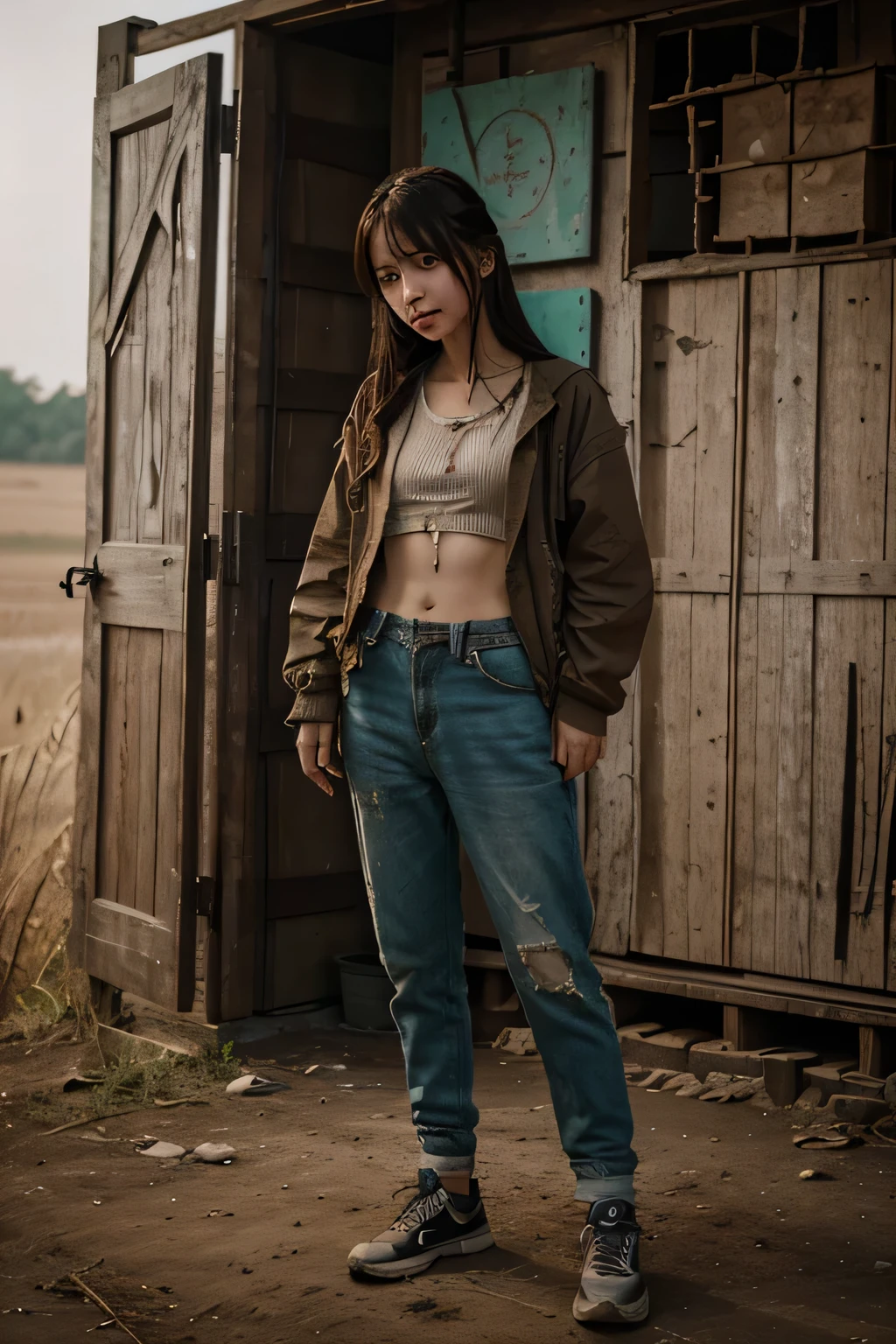 超高分辨率, Best quality, photore, 4K, (actual:1.4), Rural girls are malnourished，torn outfit