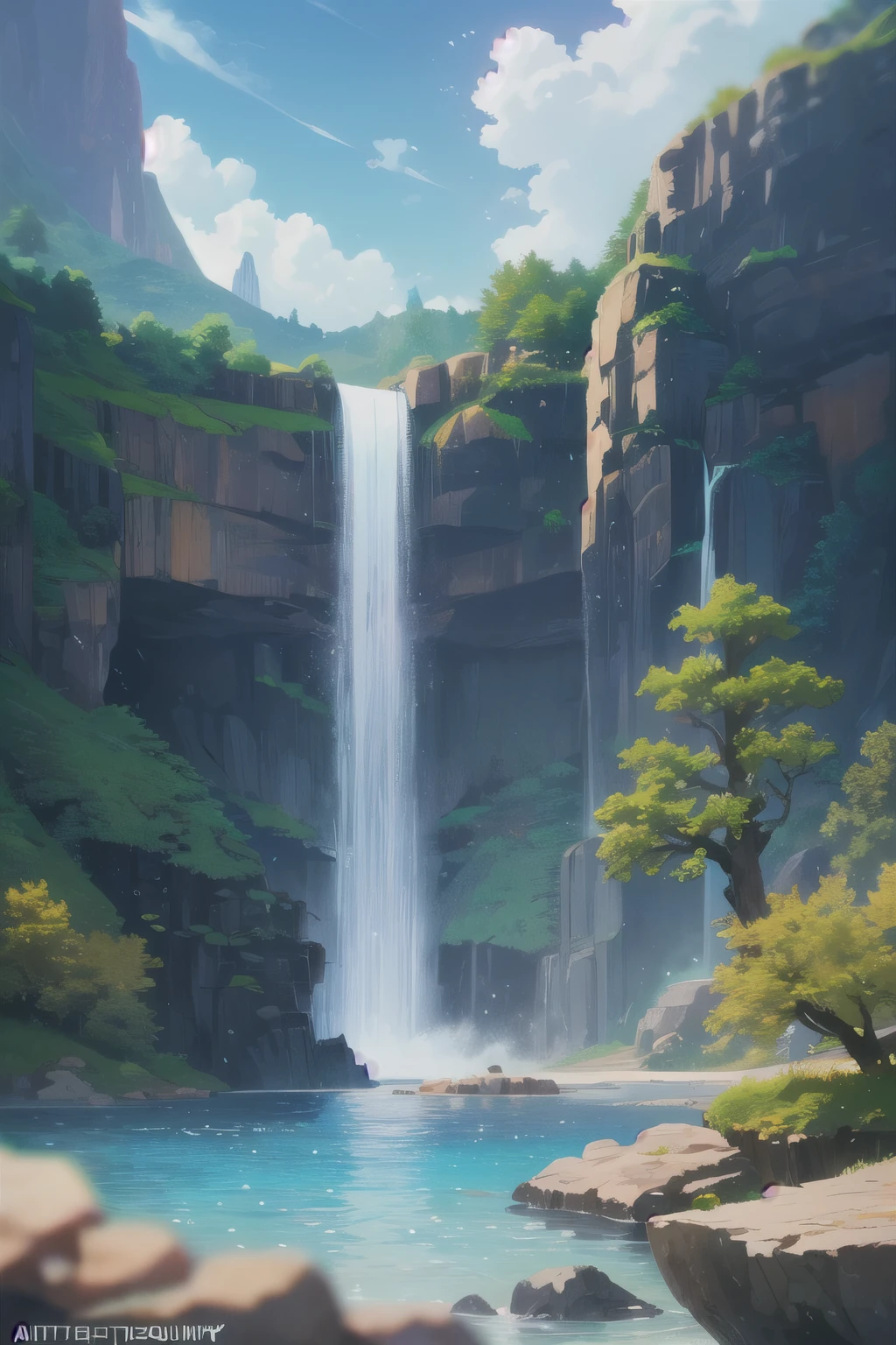 master part, best quality, alta qualidade, extremamente detalhado CG unity 8k wallpaper, scenecy, ao ar livre, heaven, Cloud, dia, Sem humanos, montanha, Landscape, water, tree, blue heaven, waterfall, penhasco, Natureza, lago, Rio, Cloudy heaven,fotografia premiada, Bokeh, profundidade de campo, HDR, florescer, chromatic aberration ,fotorrealista,extremamente detalhado, trending on ArtStation, trending in cgsociety, intrincado, High detail, Dramatic, Arte por Midjourney