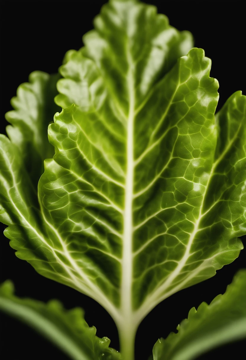 a minimalistic shot of a single lettuce leaf against a clean, white background, allowing the vibrant green color to be the focal point