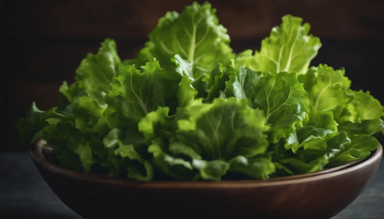 a top-down shot of a bowl filled with fresh, vibrant lettuce leaves, creating a visually pleasing and appetizing composition