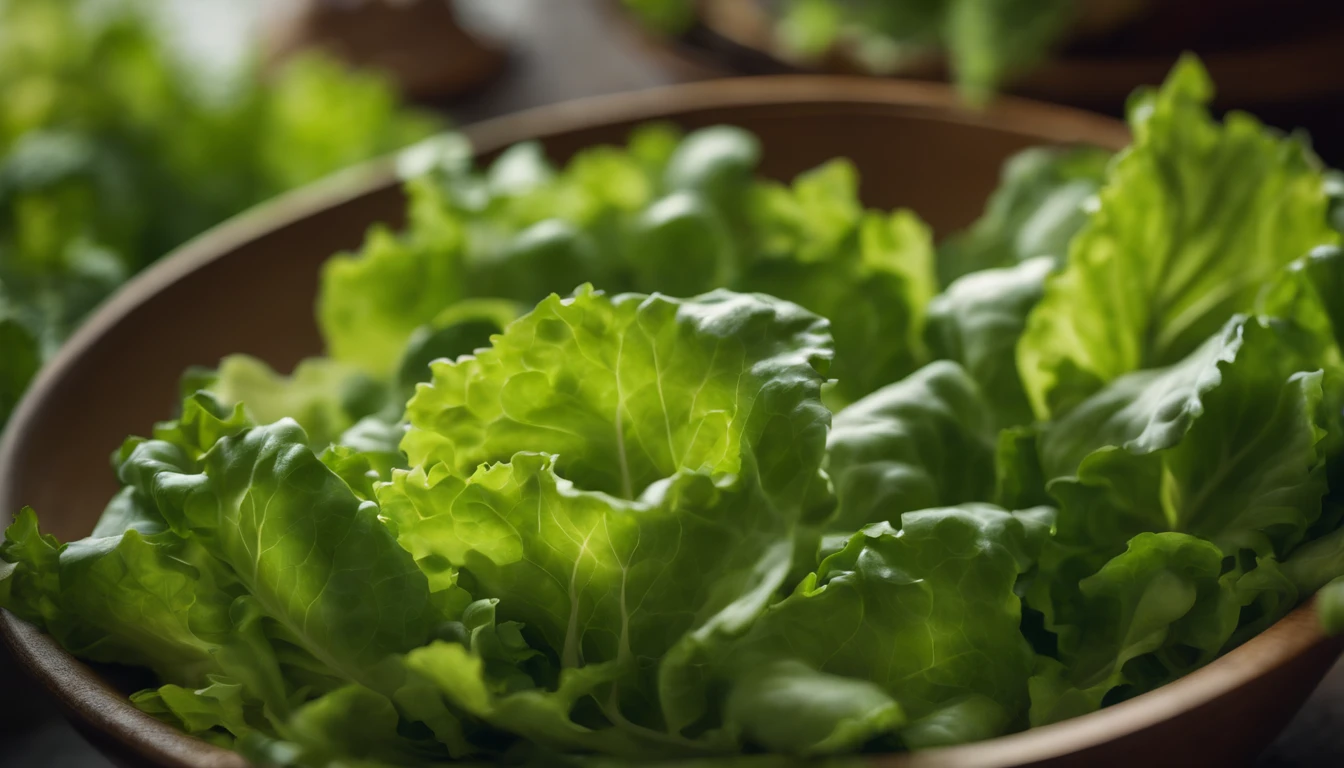 a top-down shot of a bowl filled with fresh, vibrant lettuce leaves, creating a visually pleasing and appetizing composition