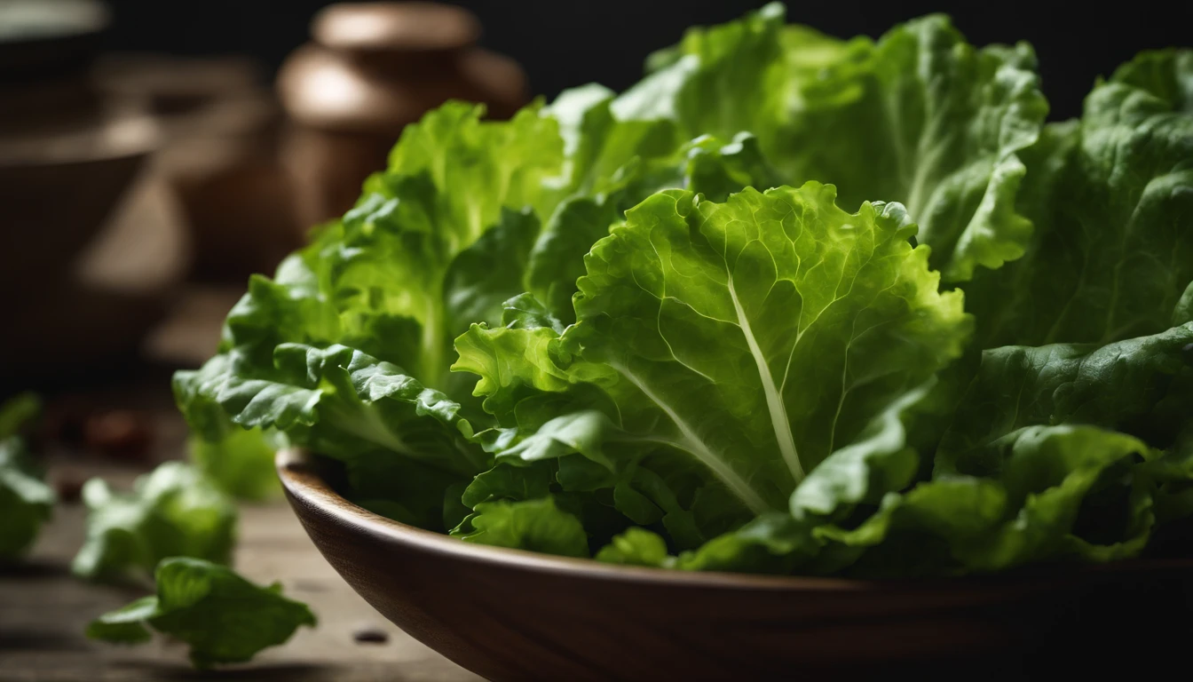 a top-down shot of a bowl filled with fresh, vibrant lettuce leaves, creating a visually pleasing and appetizing composition