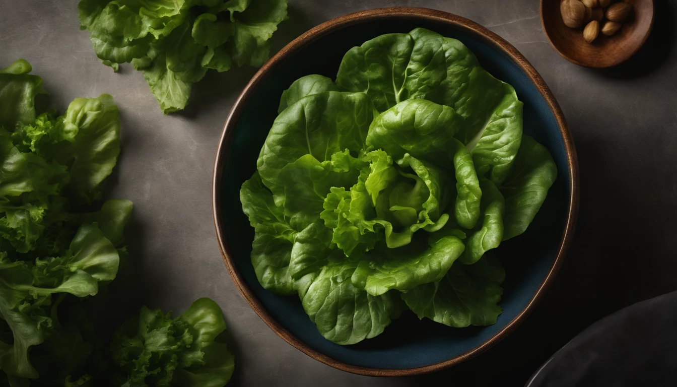 a top-down shot of a bowl filled with fresh, vibrant lettuce leaves, creating a visually pleasing and appetizing composition