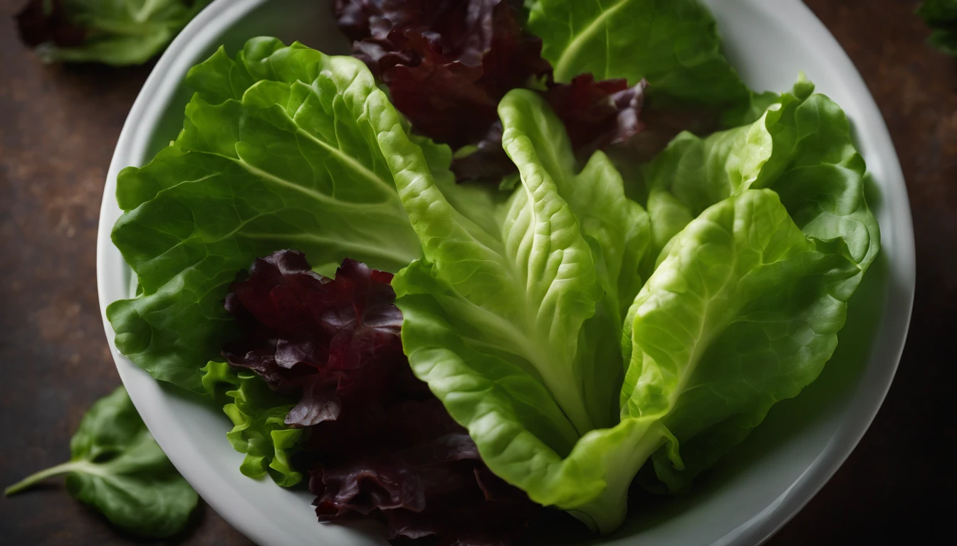 a top-down shot of a bowl filled with fresh, vibrant lettuce leaves, creating a visually pleasing and appetizing composition