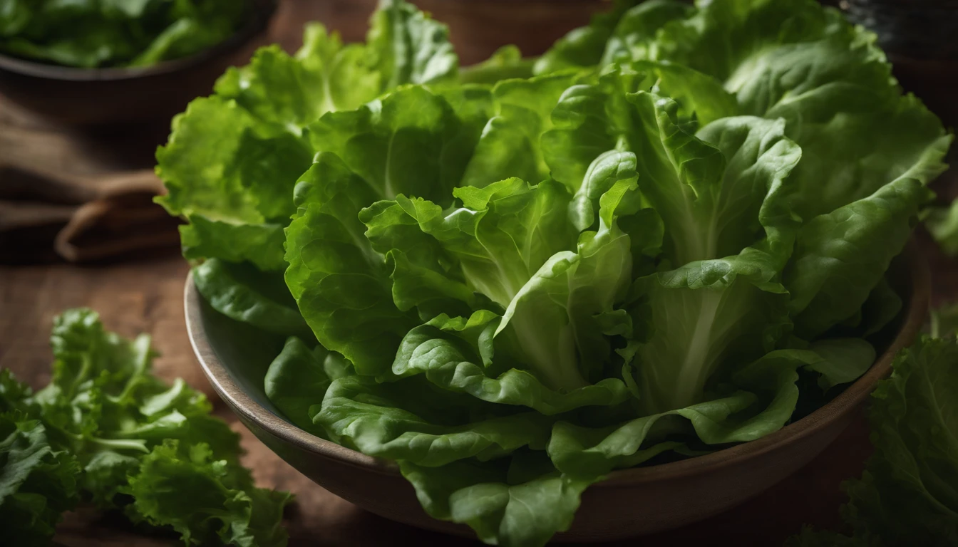 a top-down shot of a bowl filled with fresh, vibrant lettuce leaves, creating a visually pleasing and appetizing composition