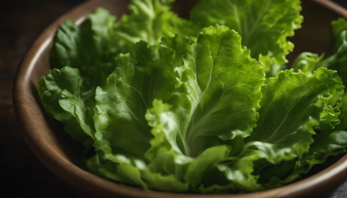 a top-down shot of a bowl filled with fresh, vibrant lettuce leaves, creating a visually pleasing and appetizing composition