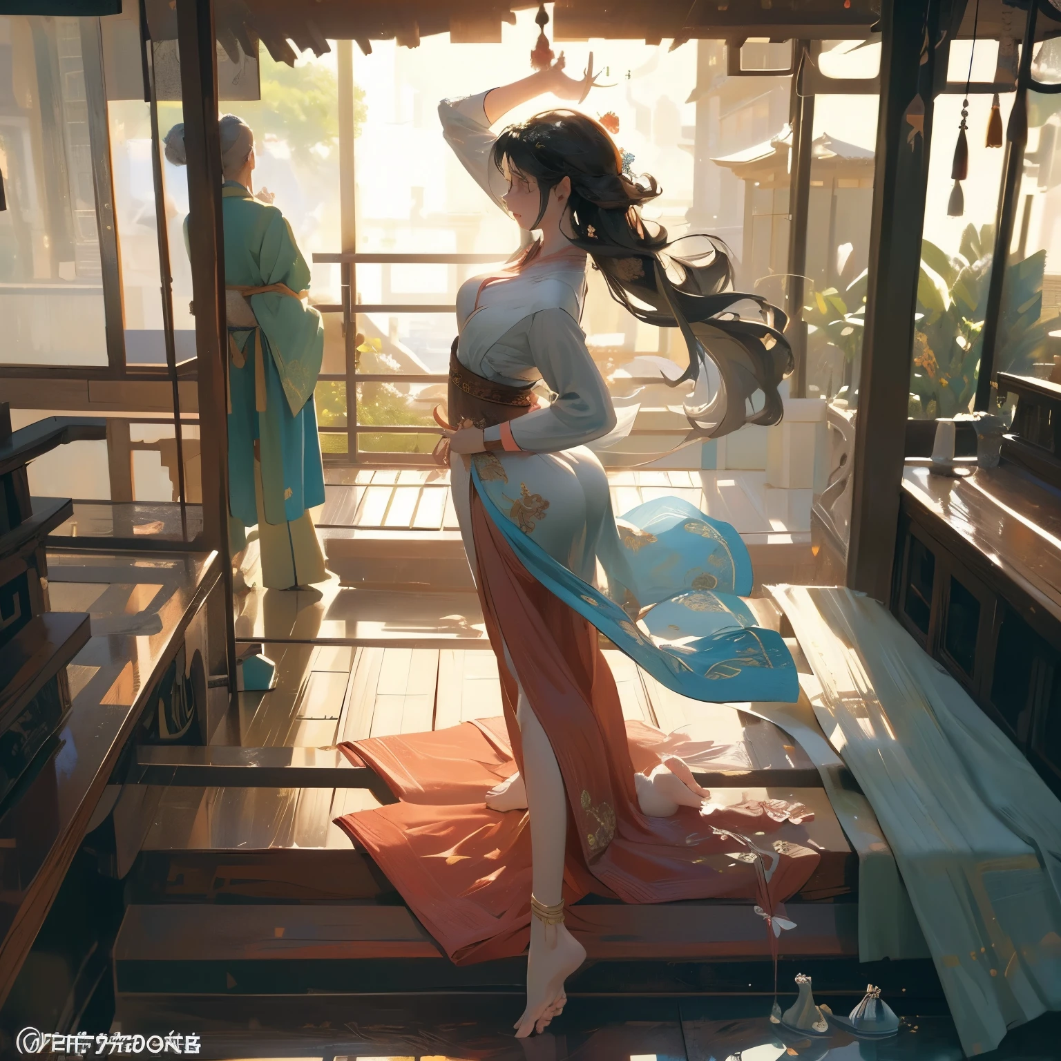 realistic photo, best possible quality,
meditation scene, tai-chi, Japanese yoga  ornamentation, tea house, flat place with decorative stones on the floor, plants alongside in harmony and a small waterfall.
we see  a naked woman, on the floor, she puts her head on the floor with her arms stretched out on the floor, while she sticks her bare nude butt up, bending her knees on the floor, her breasts are small and firm, her firm nipples touch the floor, her delicate feet, perfect hands, her big, straight hair touches the floor