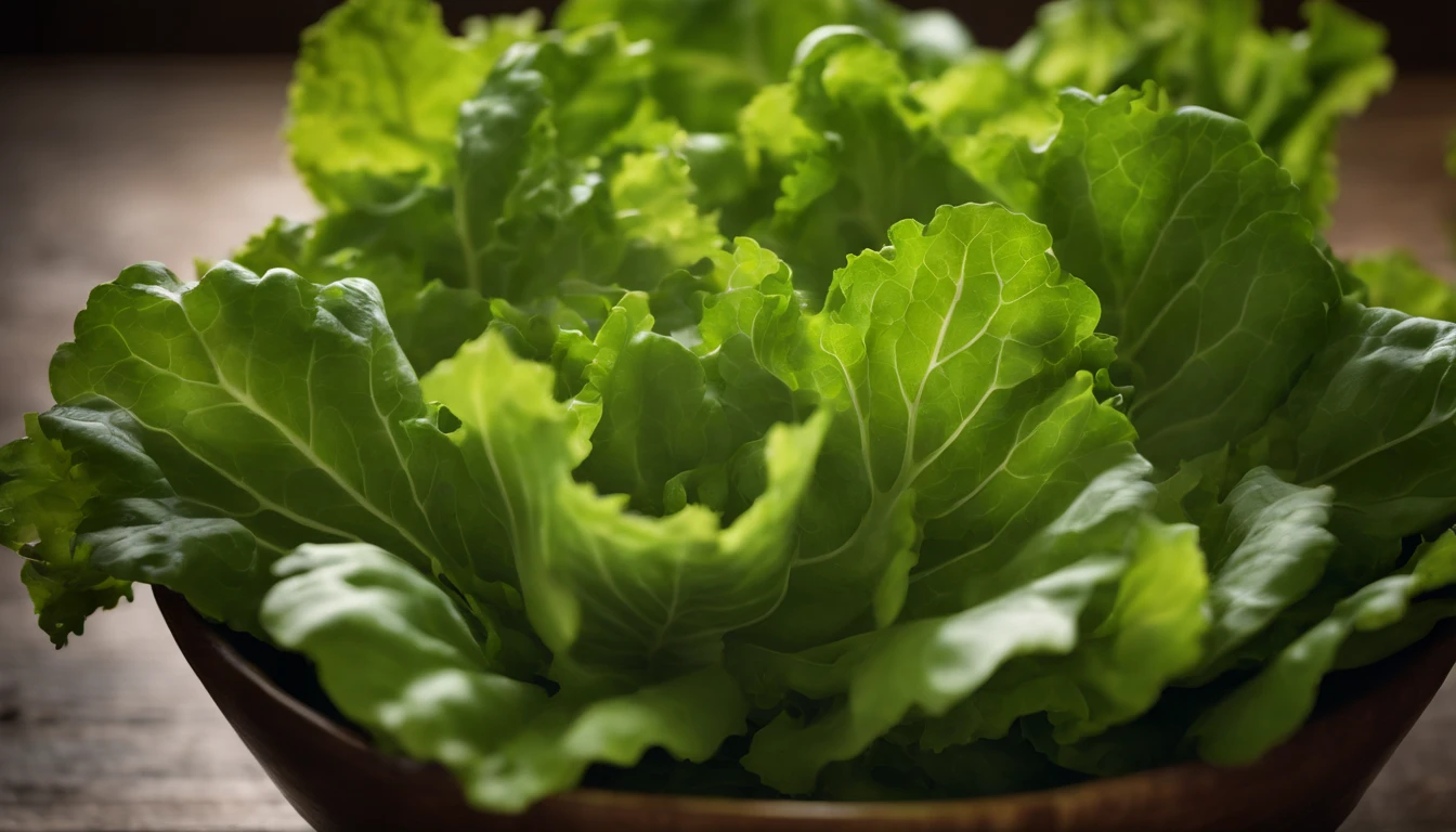 a top-down shot of a bowl filled with fresh, vibrant lettuce leaves, creating a visually pleasing and appetizing composition