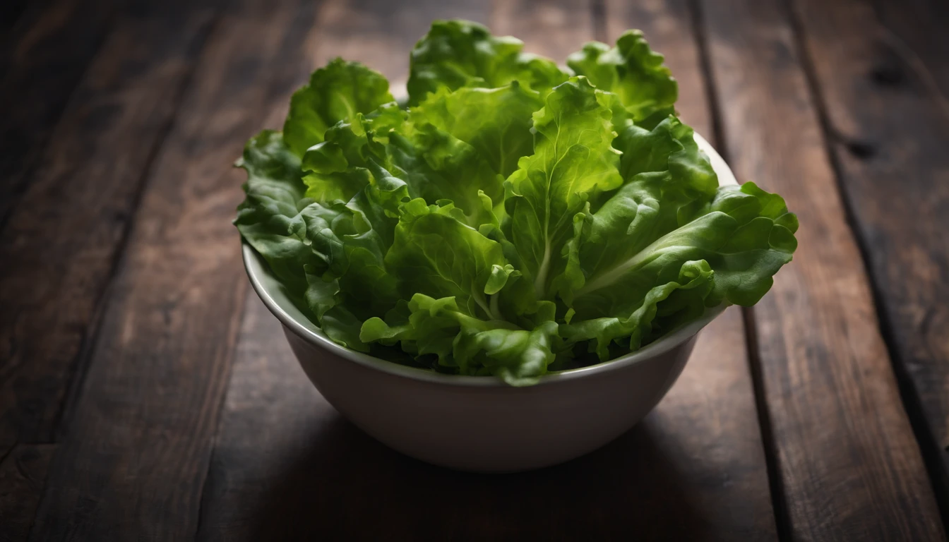 a top-down shot of a bowl filled with fresh, vibrant lettuce leaves, creating a visually pleasing and appetizing composition