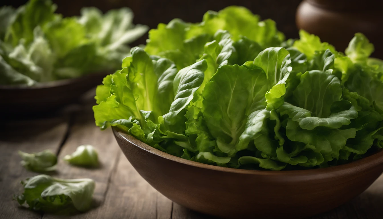 a top-down shot of a bowl filled with fresh, vibrant lettuce leaves, creating a visually pleasing and appetizing composition