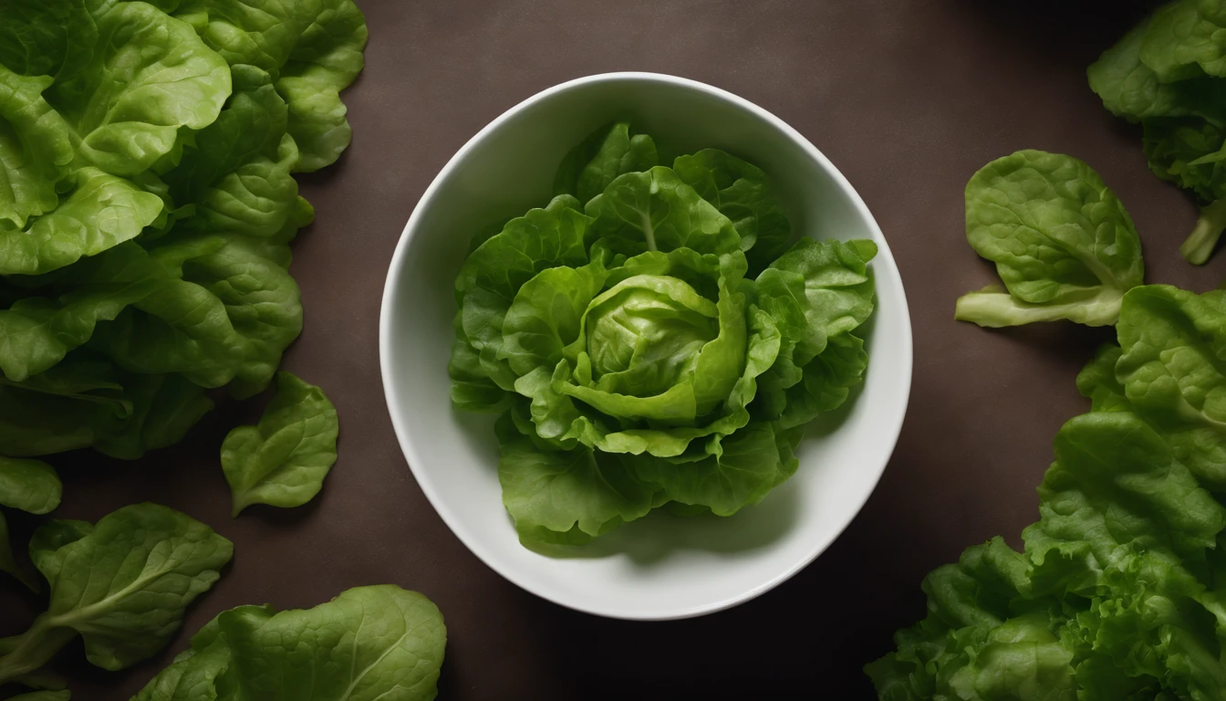 a top-down shot of a bowl filled with fresh, vibrant lettuce leaves, creating a visually pleasing and appetizing composition