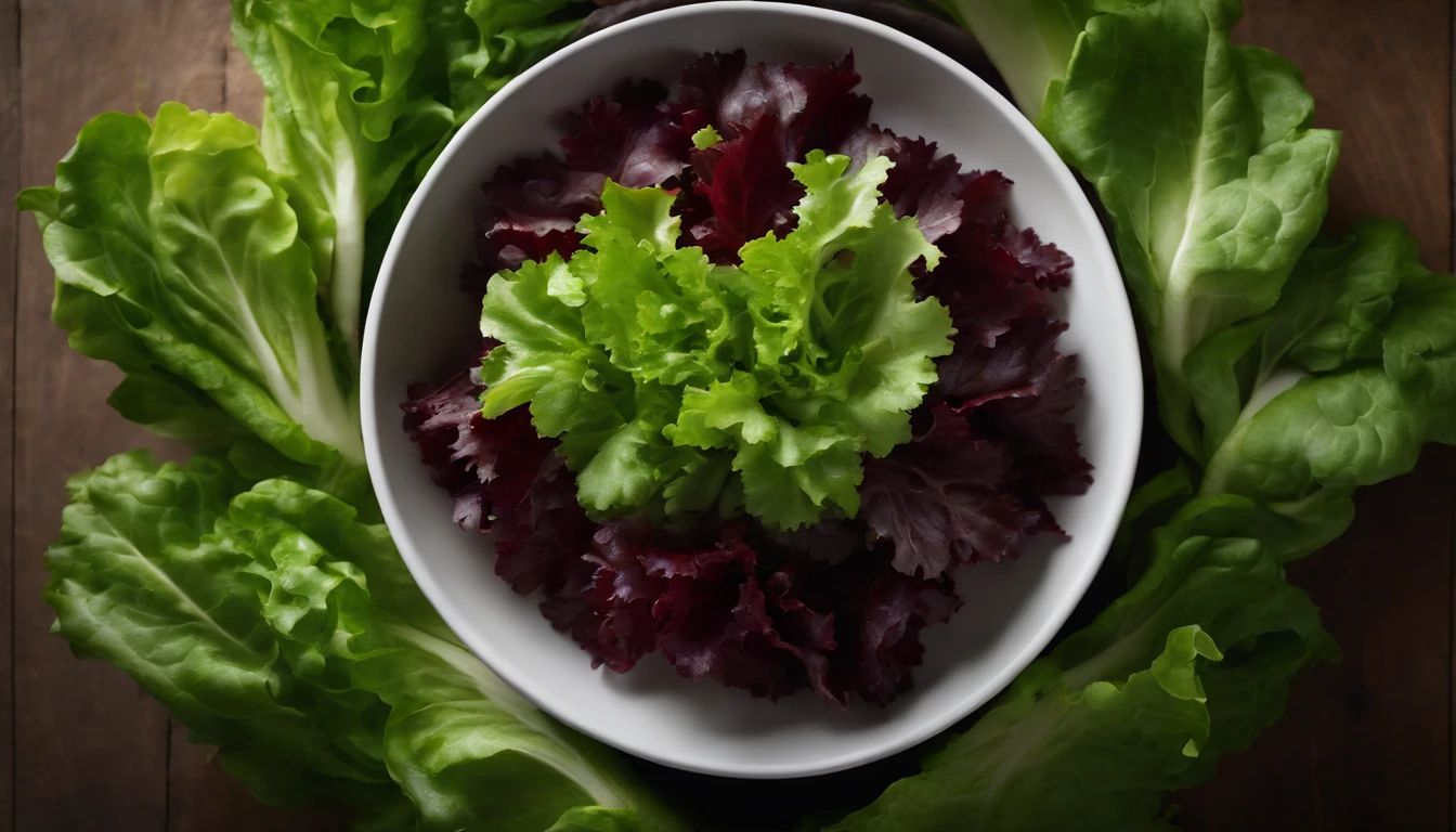 a top-down shot of a bowl filled with fresh, vibrant lettuce leaves, creating a visually pleasing and appetizing composition