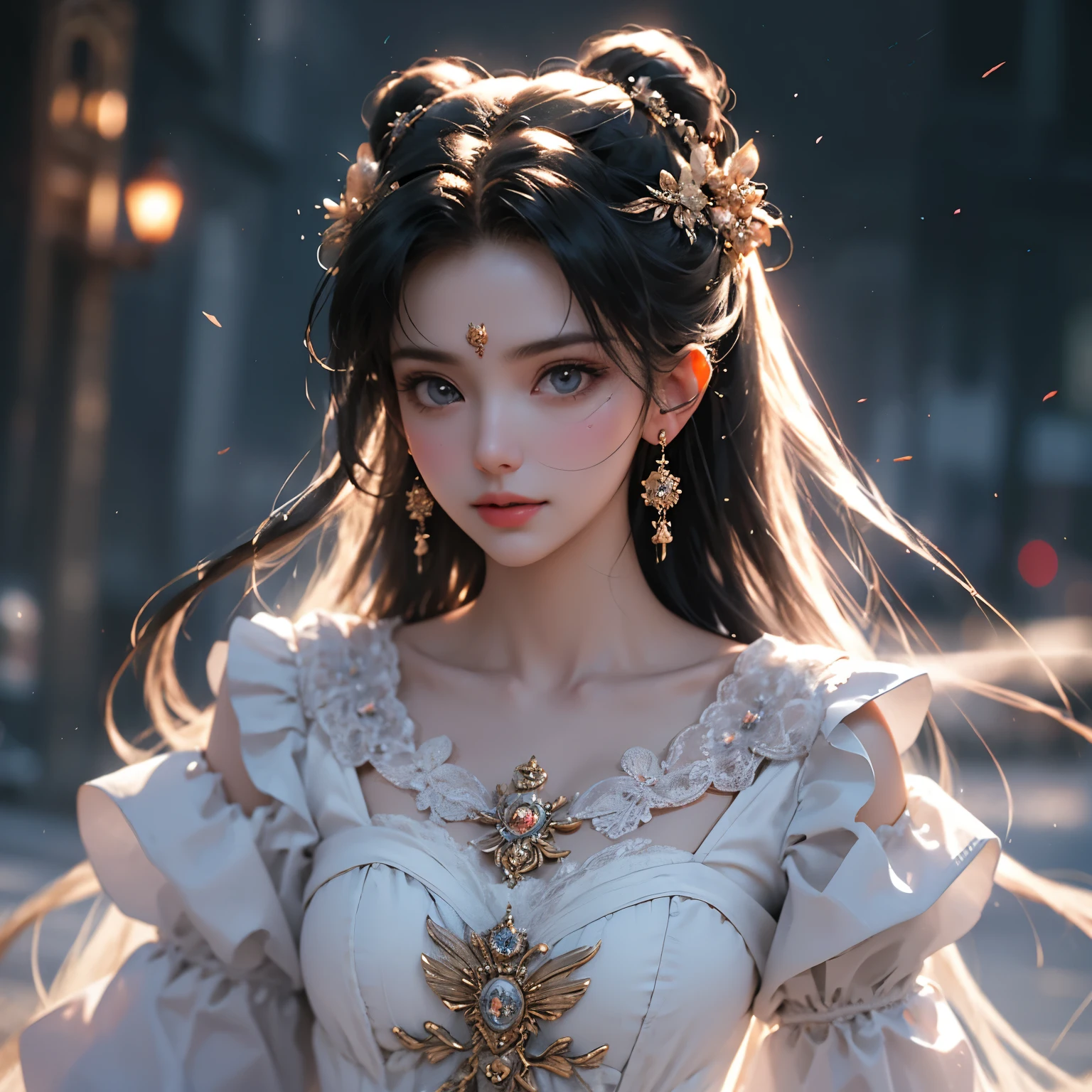 (master part:1.2), best quality, high resolution, Unity 8k papel de parede, (illustration:1.0), lindo detalhado, extremamente detalhado, perfect lighting, extremamente detalhado, brilhante eyes,Backlighting, mulher de costa mostrando suas asas de anjo, perfect face without deformities, detalhes coloridos, vestido detalhado azul