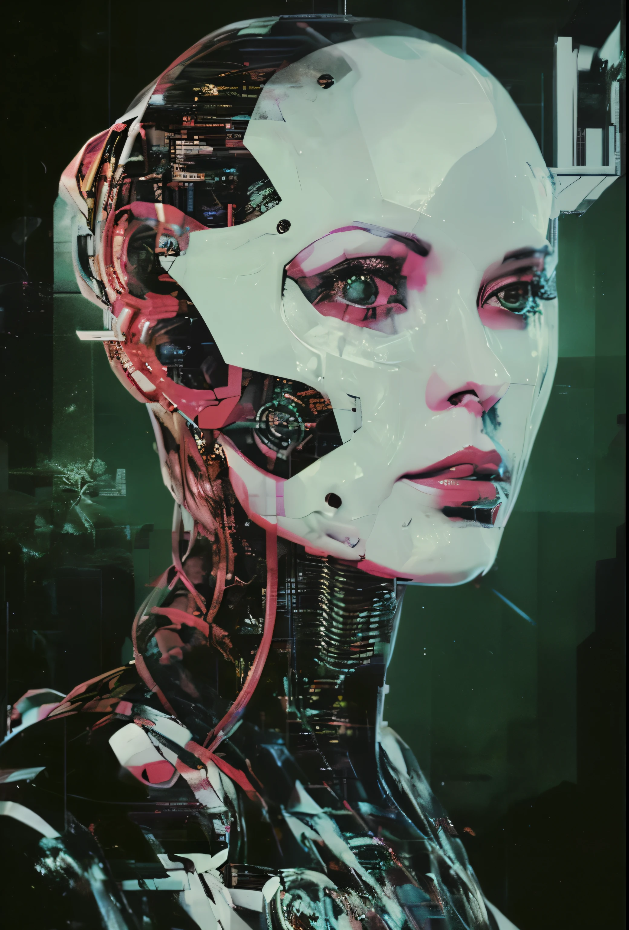 A close-up of a woman with a futuristic head and a futuristic face, O retrato da cyberpunk, arte digital cyberpunk, Estilo de arte cyberpunk, greg Bipe, Bipe masterpiece, cara bonita da meninapunk, retrato cyberpunk, cyberpunk themed art, Bipe!!, Bipe artwork, advanced digital cyberpunk art, pintura digital cyberpunk, Retrato de um androide feminino