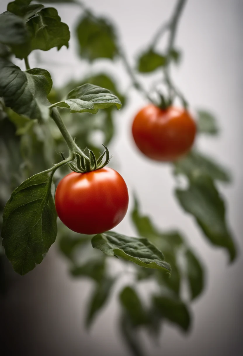 a minimalistic shot of a single tomato against a clean, white or monochromatic background, allowing its bold color and smooth skin to be the focal point