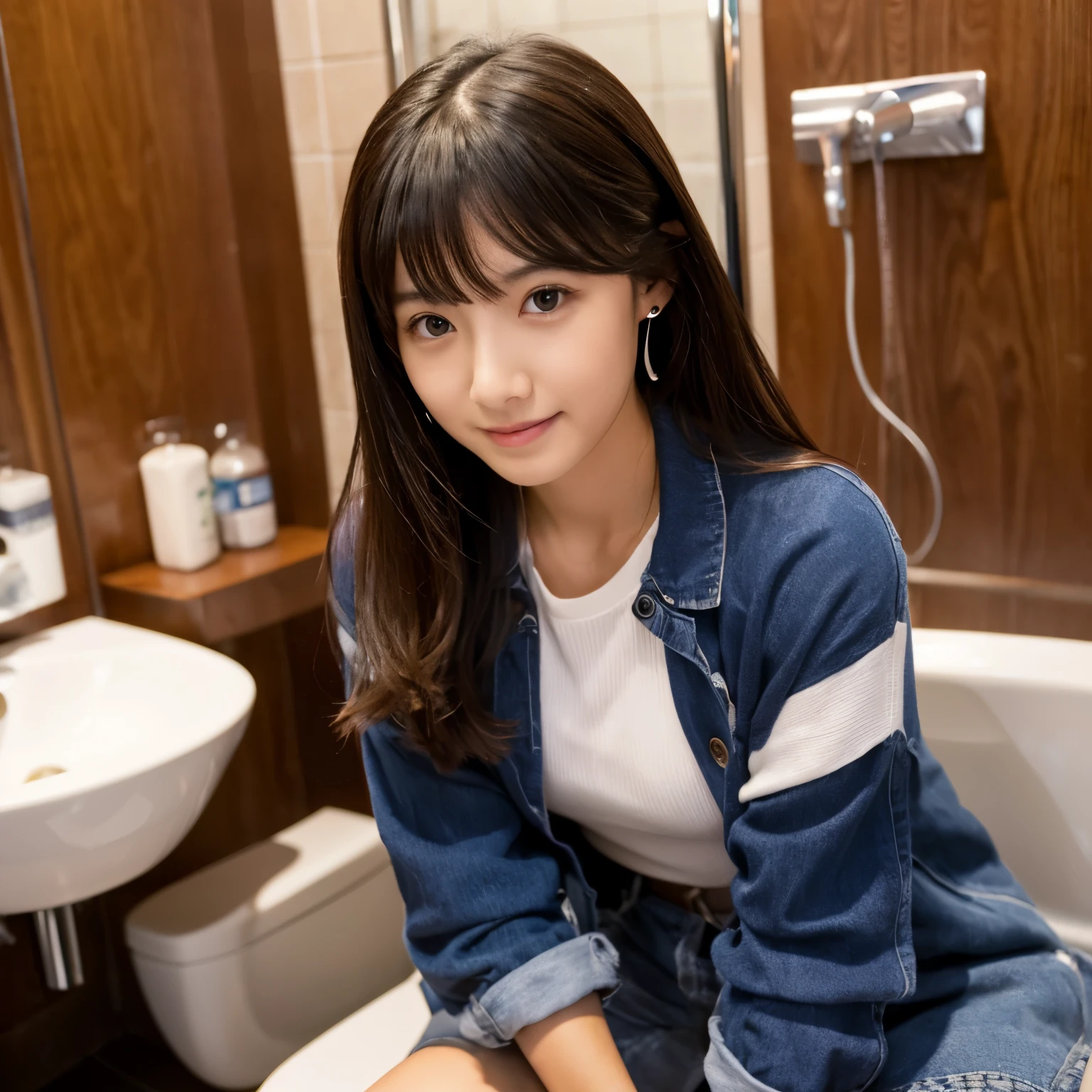 girl with、Pee squirting、Omorashi、japanese toilet