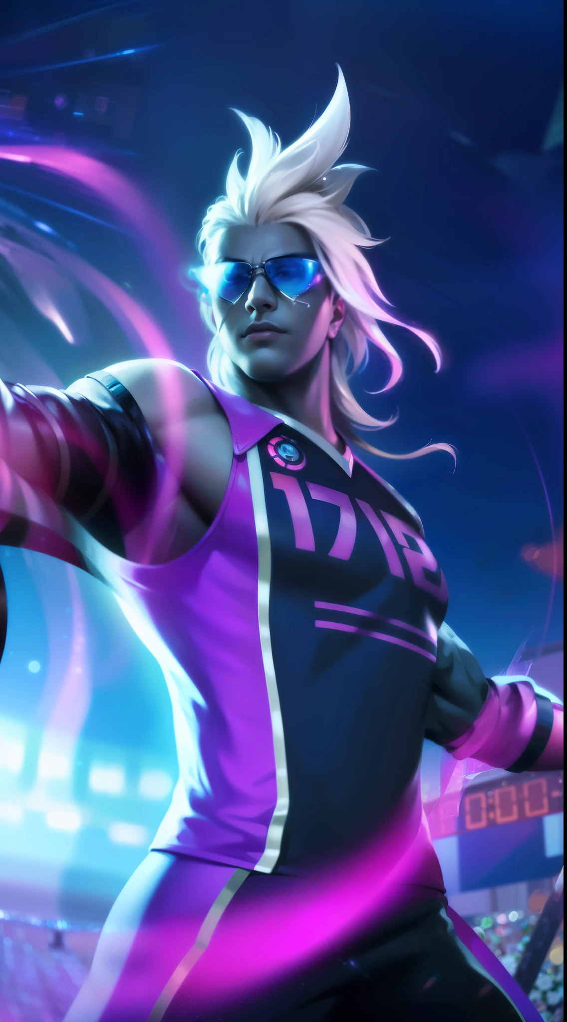 masculine male, masterpiece, ((perfect eyeest quality, (semirealism:1.9), beautiful lighting, (extremely detailed CG unity 4k fhd wallpaper), High Detail, Sharp focus, dramatic outdoors, 1 boy ,19 years old, white hair, light purpel eyes, smile.