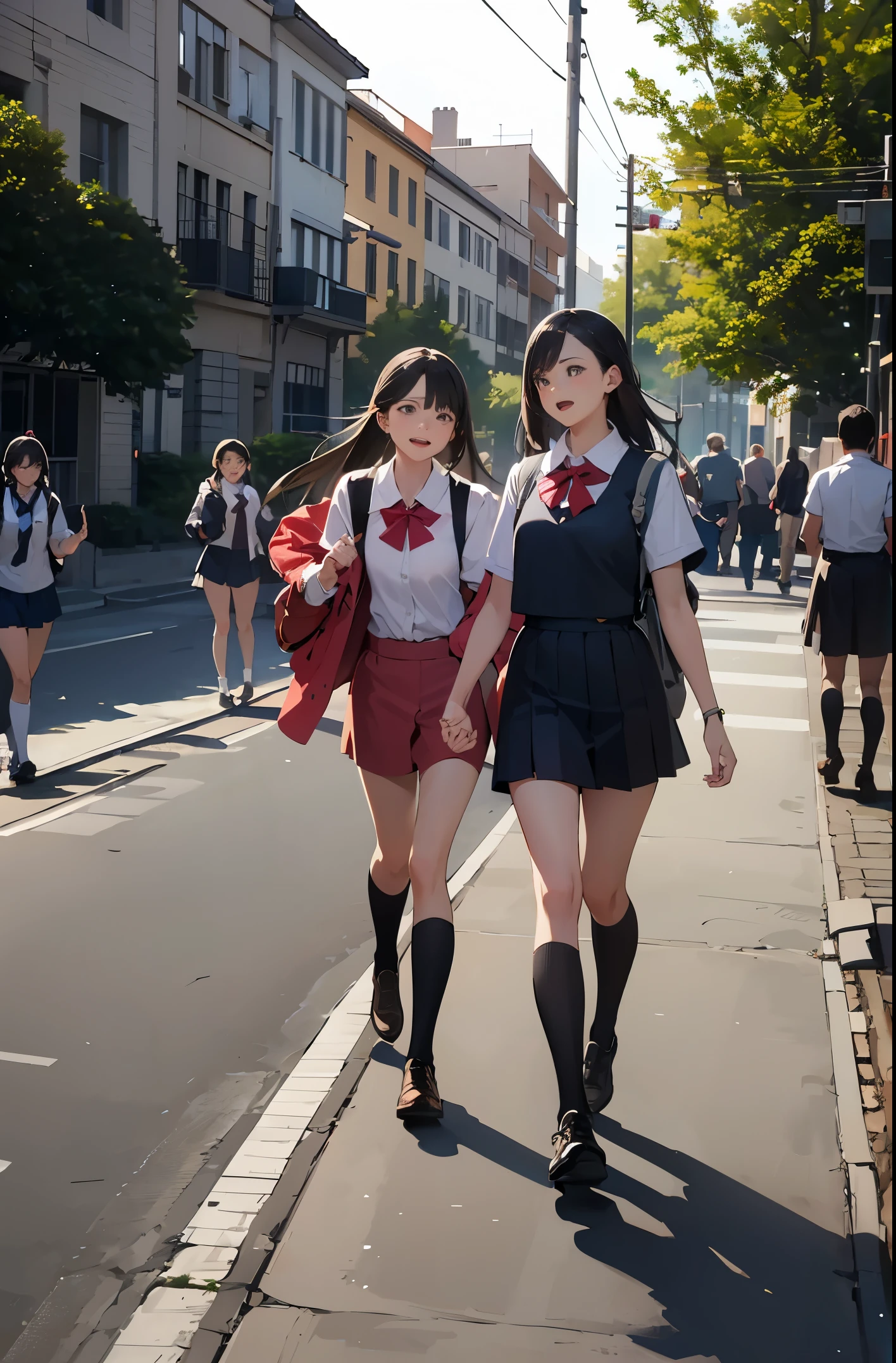 girl ,,walking with friends ,,,in the school yard