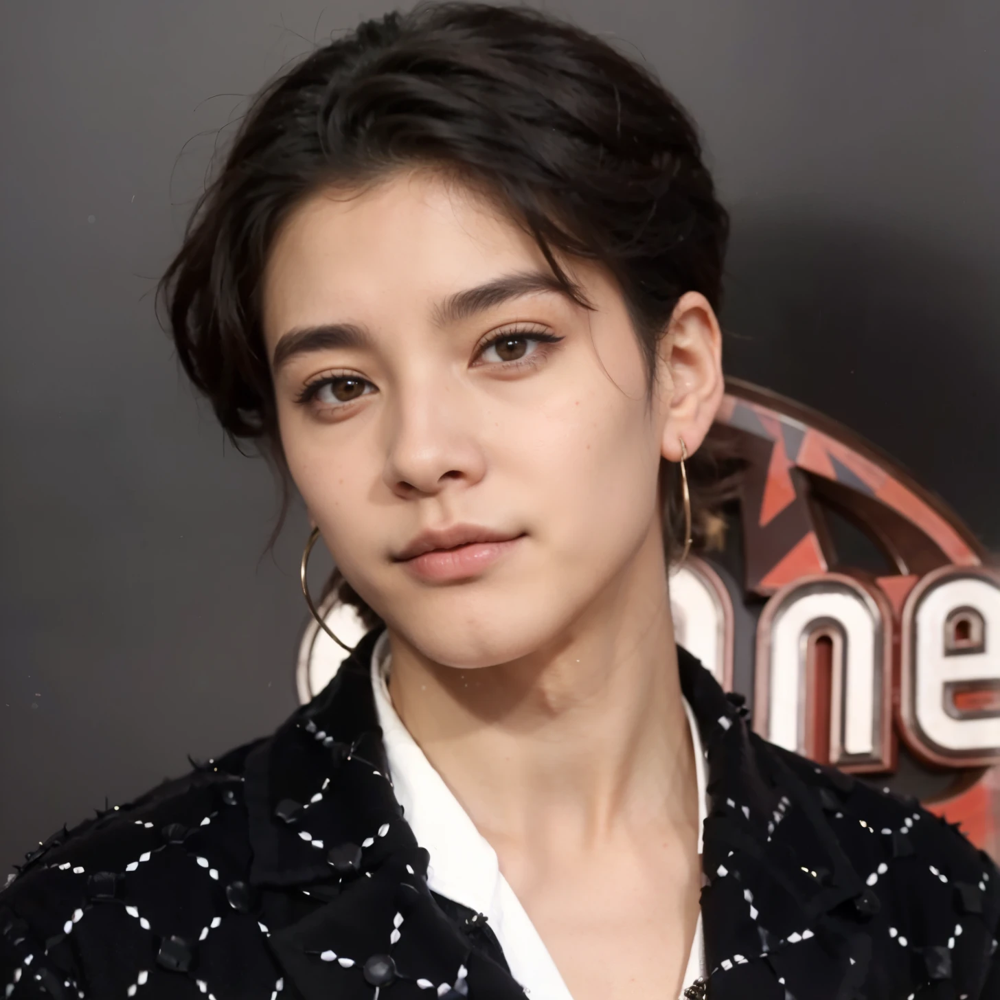 un primer plano de una persona que llevaba una chaqueta negra y aretes, jungkook, Cai Xukun, taken in the early 2020s, con el mismo peinado, delicate androgynous prince, beautiful androgynous prince, Taejune Kim, Hyung Tae, diez Lee, mirando a su lado, mirada profunda hacia un lado, Wan adorable cara coreana, wry smirk