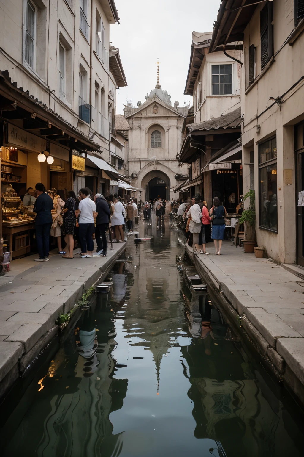 Historical context:
The temple is depicted in the center of the composition, symbolizing the spiritual aspirations and wisdom of that era. There are narrow streets around the temple, filled with crowds of people, traders and artisans. The reflection of ancient rituals and customs adds depth to this work.